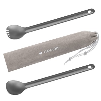 Set spork si lingura din titan cu maner lung Navaris, 21.5 cm, 52986.05 foto