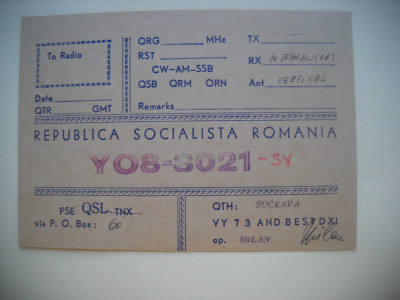 HOPCT 75207 SUCEAVA -RSR -CARTE POSTALA QSL RADIOAMATOR/RADIOAMATORI-CIRCULATA foto