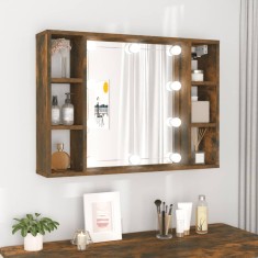 Gossi dulap cu oglinda si led, stejar fumuriu, 76x15x55 cm