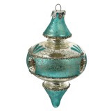 Cumpara ieftin Set 2 ornamente brad Craciun sticla albastra argintie 8x13 cm