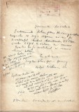 A3513N Victor Eftimiu, notă și semnătură olografă, refuză o cerere a sculptoriței Florica Felicia Hociung, 1947