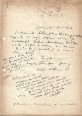 A3513N Victor Eftimiu, notă și semnătură olografă, refuză o cerere a sculptoriței Florica Felicia Hociung, 1947