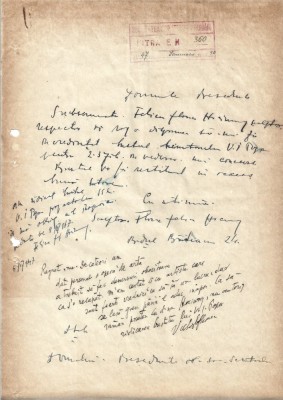 A3513N Victor Eftimiu, notă și semnătură olografă, refuză o cerere a sculptoriței Florica Felicia Hociung, 1947 foto