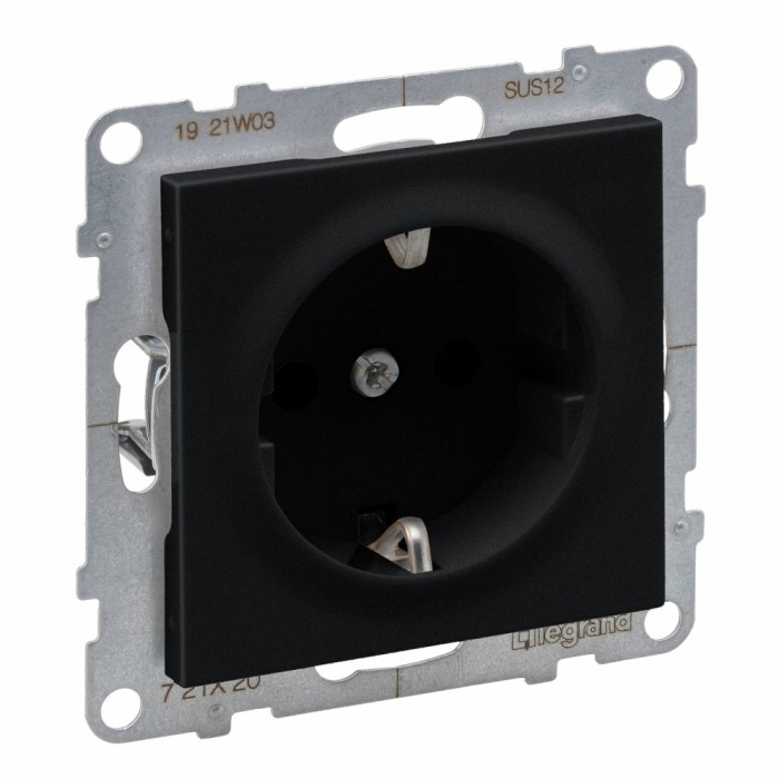 Priza schuko simpla 2P+T borne automate Legrand Suno negru 721420