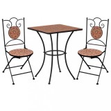 Set Bistro Mozaic 3 Piese vidaXL Caramiziu, Placi Ceramice, Masa 60cm, Scaune Gradina, Terasa, Balcon