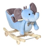 HOMCOM Balansoar pentru copii 18+ Luni cu Roți, Centură și Spătar, &icirc;n Formă de Elefant,60x35x45 cm, Albastru | Aosom Romania
