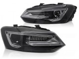 Set de faruri LED de tuning potrivit pentru Volkswagen Polo 2009-2017 cu baza neagra, pentru modelul cu faruri halogen din fabrica, cu semnalizatoare