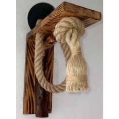 Aplica de perete rustica - din lemn masiv si franghie groasa de iuta, realizata manual, cod aac0401