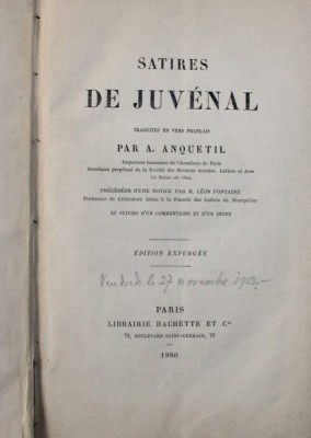 SATIRES DE JUVENAL , traduites en vers francais par A . ANQUETIL , 1880 foto