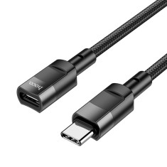 Adaptor OTG Hoco Type-C Male la Type-C Female, 3A, U107, 12 cm, Negru