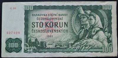 Bancnota 100 KORUN / COROANE - RS CEHOSLOVACIA, anul 1961 * Cod 22 foto