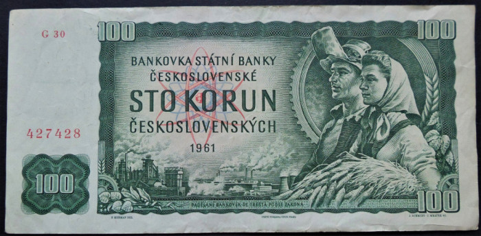 Bancnota 100 KORUN / COROANE - RS CEHOSLOVACIA, anul 1961 * Cod 22