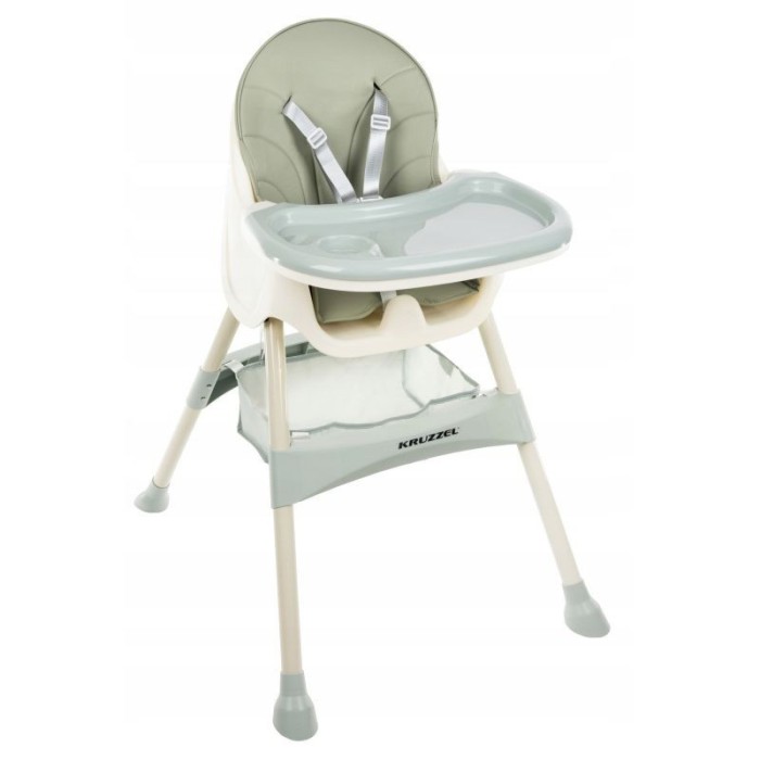 Scaun de masa pentru bebelusi, Kruzzel, 2 in 1, prindere in 5 puncte, 60X92X75 cm, tava reglabila, verde