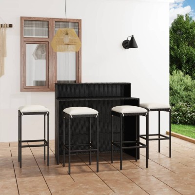vidaXL Set mobilier bar de grădină cu perne, 5 piese, negru foto