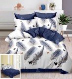 Cumpara ieftin Lenjerie Pat Chira Sf029, Bumbac, 4 Piese, Fara Elastic, Alb, Albastru, Imprimeu