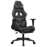 Cumpara ieftin Scaun de gaming cu suport picioare, negru/gri, piele ecologica