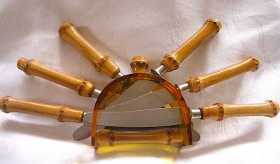 SET ART DECO SUPORT CU CUTITE SOLINGEN SALTO CUTITE FRUCTE MANER BAMBUS 16.5 CM foto