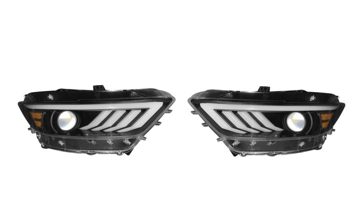 Set faruri tuning FORD MUSTANG, 01.2015-07.2018, version cu xenon headlamps; dynamic indicator; electrical; negru, transparent; TUNING,