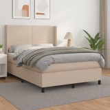 VidaXL Pat box spring cu saltea, cappuccino, 140x190cm piele ecologică