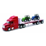 Camion diecast Peterbilt 387 cu platforma si 2 tractoare, New Ray