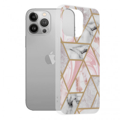 Husa pentru iPhone 13 Pro - Techsuit Marble Series - Pink Hex foto