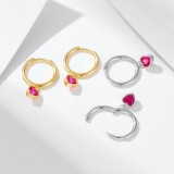 Cumpara ieftin Cercei Veriga din Argint 925 cu Inimioare Roz Fucsia Zirconiu , , zFuchsia Heart Huggies,