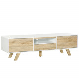 Mobilier Suport TV Cu Usi si Sertar HOMCOM, Dulapior pentru TV de pana la 60&quot; din MDF, 160x40x45cm Alb si Lemn | Aosom RO