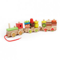 Trenulet Montessori din lemn Forme Si Fructe colorate foto