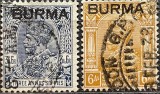 Burma (Myanmar) &ndash; Regele George al V-lea, valori 3 Annas 6 Pies și 6 Annas &ndash; pereche de mărci clasice