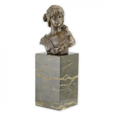 Chip de femeie - statueta din bronz pe soclu din marmura foto