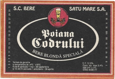 NI422 Etichetă bere blondă specială Poiana codrului, SC Bere Satu Mare SA, &amp;icirc;nceputul anilor 1990 foto