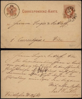 Austria 1883 Old Postcard Postal stationery Waidhofen Wien DB.371 foto