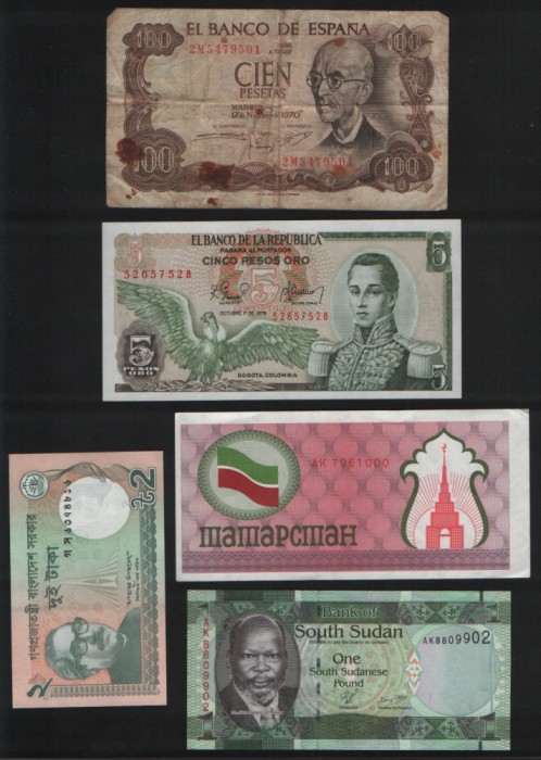 Set 5 bancnote de prin lume adunate (cele din imagini) #145