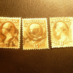 3 Timbre Treasury Stamps -Benjamin Franklin SUA :3,6si15C stampilate