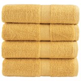 Prosoape Oaspeti Premium vidaXL SOLUND, 4 buc, Auriu, 30x50cm, 100% Bumbac, 600gsm, Absorbante, Lavabile
