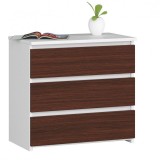 Comoda, placa laminata, 3 sertare, alb si stejar Wenge, 60x35x57 cm, Akord Furniture Factory