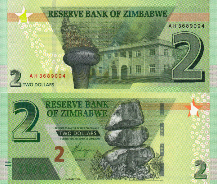 ZIMBABWE 2 dollars 2019 UNC!!!