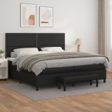 VidaXL Pat box spring cu saltea, negru, 200x200 cm, piele ecologică
