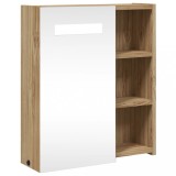 Dulap cu oglinda de baie cu LED, stejar, 45x13x52 cm