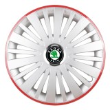 Cumpara ieftin Set 4 Capace Roti, potrivite jantelor de R16, pentru Skoda, model falcon argintiu cu rama rosie, Autohelix MSA