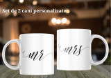 Set de 2 căni &rdquo;Mrs și Mr&rdquo; + nume personalizate Termosensibila-rosu-sclipici-exterior