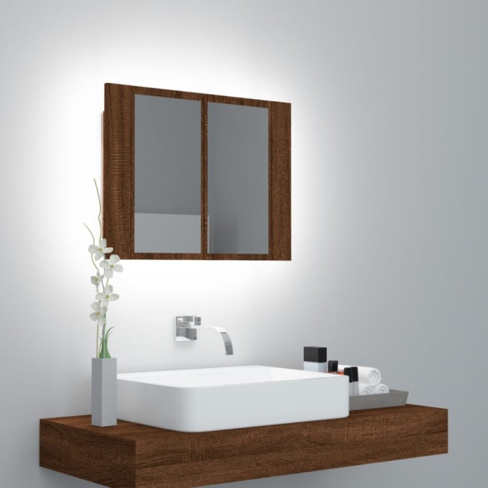 Gossi dulap cu oglinda &amp; led stejar maro 60x12x45 cm lemn compozit
