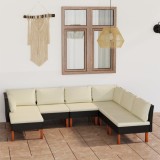 VidaXL Set mobilier de grădină cu perne, 7 piese, negru, poliratan