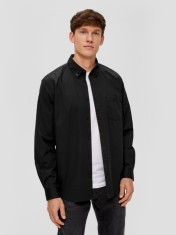 Camasa barbati cu maneca lunga din amestec de bumbac si elastan, croiala Regular fit, Negru, M