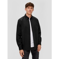 Camasa barbati cu maneca lunga din amestec de bumbac si elastan, croiala Regular fit, Negru, M