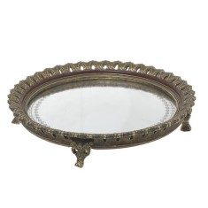 Tava din rasina cu oglinda rotunda Antique Golden 29 cm