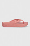 Crocs slapi Baya Platform Flip femei, culoarea roz, cu platforma, 208395