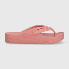 Crocs slapi Baya Platform Flip femei, culoarea roz, cu platforma, 208395