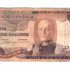 Bancnota Angola 100 escudos 24 noiembrie 1972, circulata, stare relativ buna