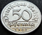 Moneda istorica 50 PFENNIG - IMPERIUL GERMAN, anul 1922 * cod 4660 - litera D = UNC